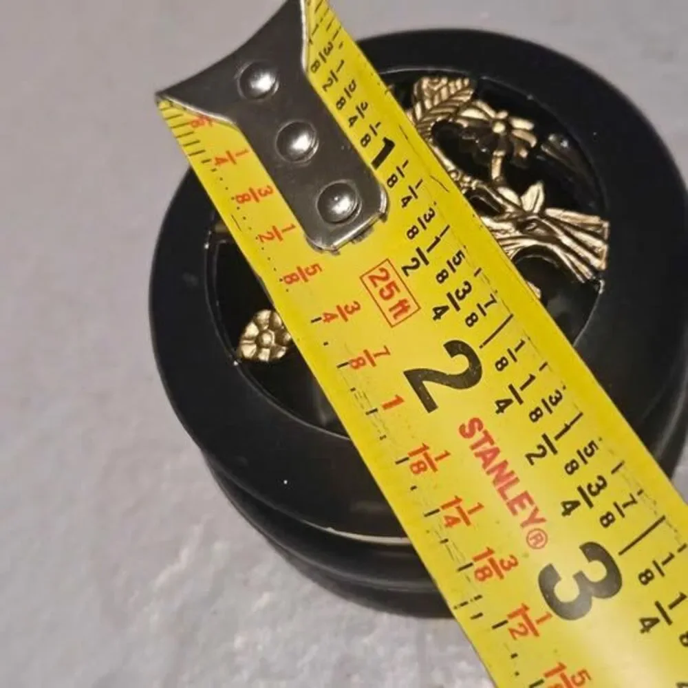 3" Black Plastic Trinket Box Jewelry Box  with Gold Floral Decoration on Lid - Picture 6 of 6